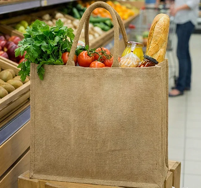 Classic Jute Shopping Bag | Strong Natural Grocery Tote - Image 2