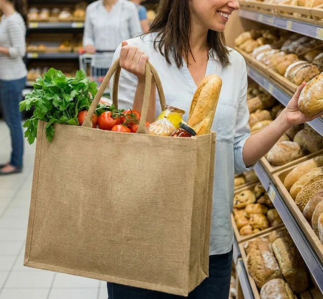 Classic Jute Shopping Bag | Strong Natural Grocery Tote - Image 3